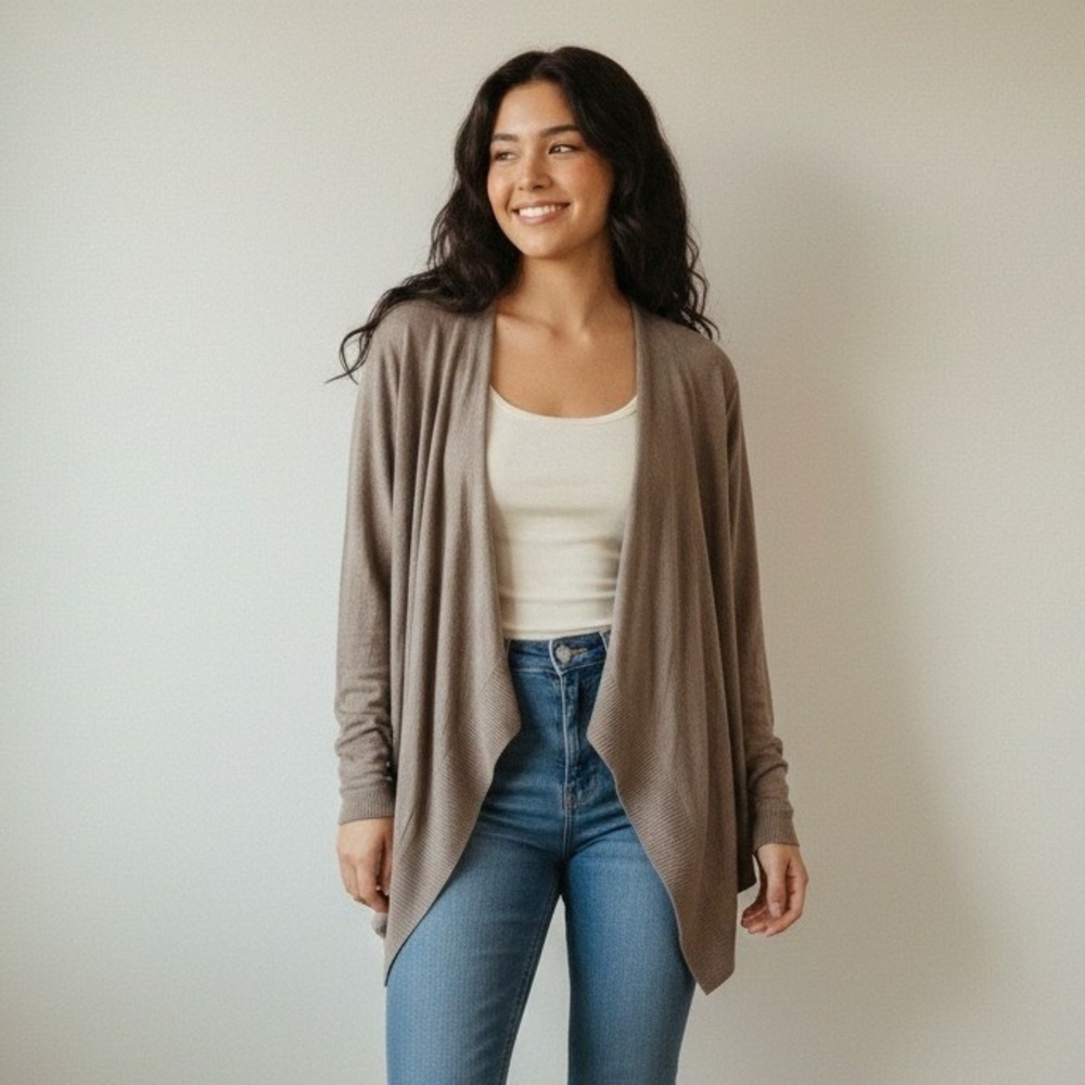 LOFT Women's Brown Open Front Draped Cardigan Sweater - Size XL